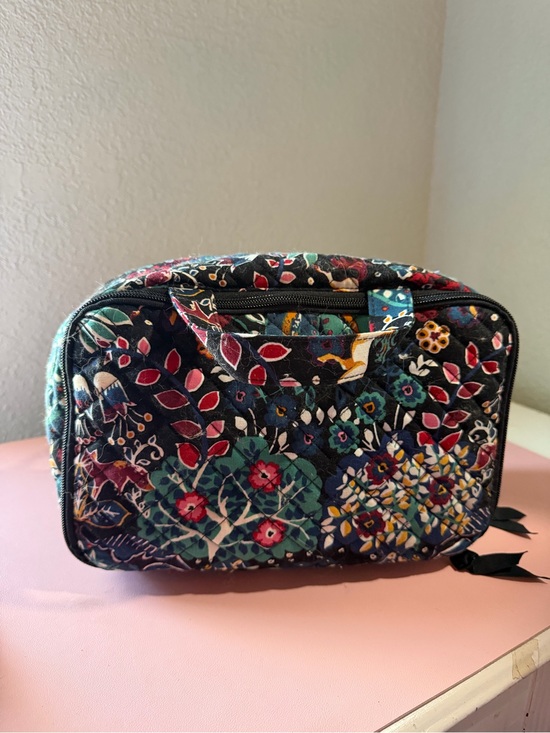 Handbags - Quilted Floral Travel Cosmetic Bag - Navy Multi